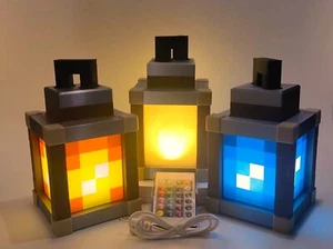 Pixelated Night Light Minecraft Lantern Chargeable- Birthday Gift - Picture 1 of 34