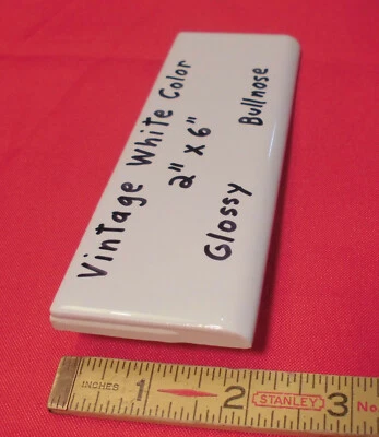 1 pc. *Vintage White* Glossy 2" X 6"  Ceramic Surface/Flat Bullnose Tiles;  NEW - Image 1 of 4