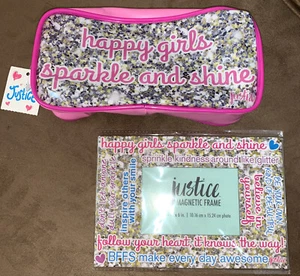 JUSTICE “HAPPY GIRLS SPARKLE & SHINE” PENCILCASE/MAGNETIC FRAME SUPER CUTE!! - Picture 1 of 3