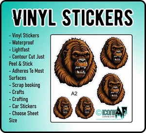 Set of Angry Gorilla Wild Animal Vinyl Car Stickers decal Sheet Scrapbook A2 - Picture 1 of 2