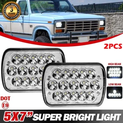 Pair 5x7 7x6" Chrome Hi-Lo Beam LED Headlights For Ford F-150 F-250 F-350 Trucks - Image 1 of 4