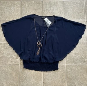 NWT BCX Navy Blouse With Jewelry Sz S - Picture 1 of 2