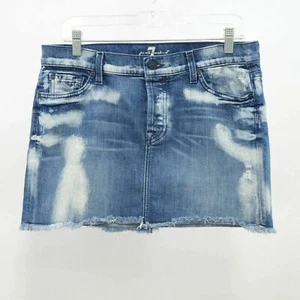 7 For All Mankind Mini Jeans Rock Damen W28 Bleached Acid Wash Distressed Blau - Bild 1 von 7