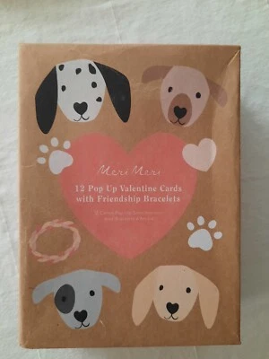 NIB ~ Meri Meri ~ 12 Pop Up Dog Theme Valentine Cards with Friendship Bracelets - Image 1 of 4