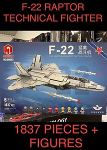 F-22 RAPTOR 🌟LAST 1🌟TECHNICAL FIGHTER 1837 PIECES + 10 CREW MEMBERS - Picture 1 of 16