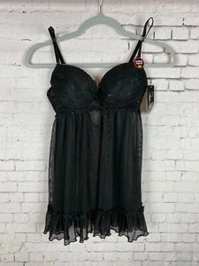 Rene Rofe Chemise Lingerie Small Women's Black Extreme Push Up Stretchy Mesh A07 - Picture 1 of 10