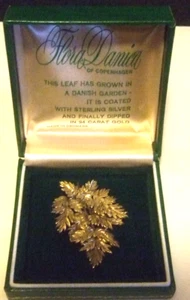 Vintage Denmark Flora Danica Pin Sterlingsilber bedeckt Blatt getaucht in 24K Gold - Bild 1 von 13