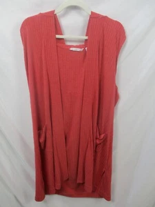 Isaac Mizrahi Women Jacket 1X Pink Open Pocket Sleeveless Hooded Polyester Blend - Picture 1 of 10