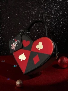 New HARLEY QUINN Red & Black HEART Shaped PURSE Handbag Bag Playing Cards JOKER - Picture 1 of 11