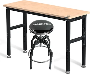 WORKPRO 60" Adjustable Workbench 29in to 33.86in Shop Stool Garage Bar Stool Set - Picture 1 of 15