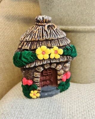 Miniature Fairy Gnome Garden House Shabby Cottage Decor 5” Bright Colors Pink - Image 1 of 4