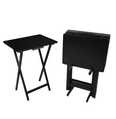 Juego de bandejas de TV de madera con acabado negro de 5 piezas con soporte mesas plegables almacenamiento de bocadillos NUEVO Foto 1 de 4