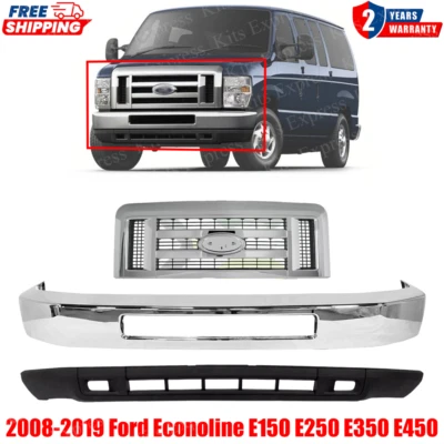 Front Bumper Chrome & Valance For 2008-19 Ford Econoline E150 E250 E350 E450 Foto 1 de 4