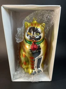 Department 56 Mercury Blown Glass Handpainted Fat Cat Orange Tabby 8" Ornament - Picture 1 of 16