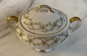 Antique GDA France C H Field Limoges Pink Roses Vine Sugar Dish with Lid - Picture 1 of 5