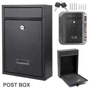 POST BOX LARGE LETTER MAIL BOX WALL MOUNTED STEEL LOCKABLE OUTDOOR WITH + 2 KEYS - Picture 1 of 15