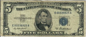 1953A 5$ Silver Certificate - Blue Seal - IBP/RBA E00538825A - #13600 - Picture 1 of 2
