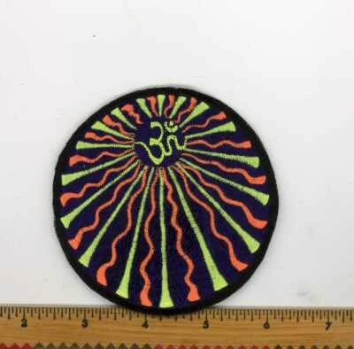 Embroidered Yellow Om Black & Orange Sun Rays Patch Fair Trade Nepal 3" Round - Image 1 of 4