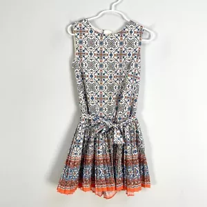Mayoral Girls Floral Pleated Romper Size 7 Sleeveless Waist Tie - Picture 1 of 10