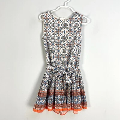 Mayoral Girls Floral Pleated Romper Size 7 Sleeveless Waist Tie - Image 1 of 4