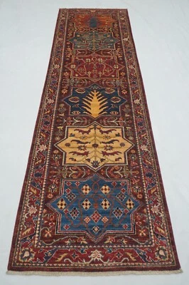 3x10 ft Purple Bakhtiari Afghan Hand knotted Transitional Runner Rug - Image 1 of 4