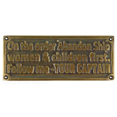 On The Order Abandon Ship Follow Your Captain Bronze Nautical Wall Plaque Sign - Image 1 of 3