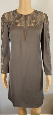 LELA ROSE grey beaded leaf embroidered dress SZ 4 - Image 1 of 4