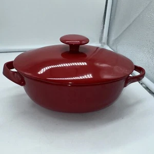 Small Red Crate and Barrel Oval Casserole w Lid 2 cup Stoneware Side Dish Reheat - Picture 1 of 7