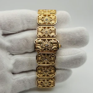 Xanadu Ladies Gold Tone w/ Floral Accent Bracelet-Style Quartz Watch - Picture 1 of 13