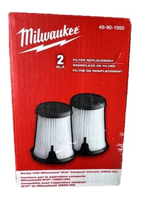 Milwaukee 49-90-1950 Vacuum Replacement Filters - Pack of 2  M12 0850-20 New E47 - Image 1 of 2