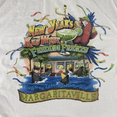 Margaritaville Shirt Mens XL White Key West New Year 2010 Parrot Jimmy Buffett - Image 1 of 4