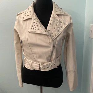 12TH TRIBE Global Soul Women’s Sz S Rhinestone Embellished Faux Leather Jacket - Afbeelding 1 van 22