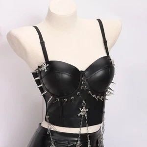 Y2K Halter Camisole TOPS Skull Spike Studded Rivet Goth Emo Punk Rock - Picture 1 of 13