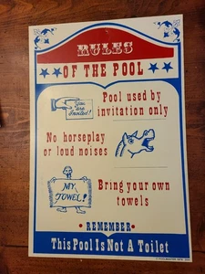 Vintage Poolregeln Plastikschild Original 1976 Poolmaster 12 x 18 cm  - Bild 1 von 3