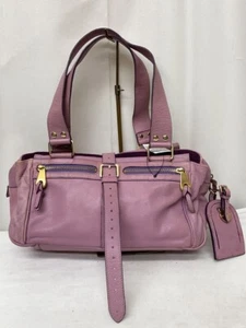 Mulberry Leather Handbag Shoulder Bag Pink Gold Front Pockets W/Bag Charm Women - Picture 1 of 6