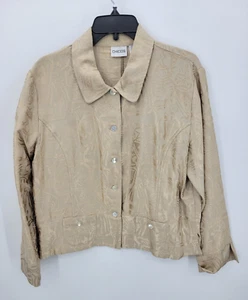 Chicos Jacket Womens Large 2 Tan Jacquard Silk Button Front Artsy Lightweight - Picture 1 of 10