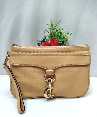 Rebecca Minkoff 棕褐色皮革扣拉链大号腕带 - 硬币钱包 — 第 1/4 张图片