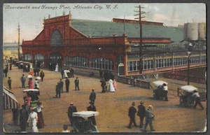 ATLANTIC CITY NJ Boardwalk and Young Pier matasellado 1909 vintage original - Imagen 1 de 2