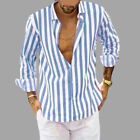Mens Long Sleeve Striped Casual Shirts Tops Spring Button Down Loose Blouse Uk