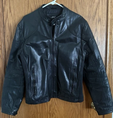 Black Rivet Black Leather Motorcycle Jacket Quilted Lining Men's Size M See Desc - Image 1 of 4