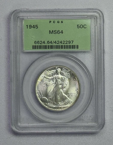 1945 Walking Liberty Half Dollar PCGS graded MS64 OGH old green label holder Cover