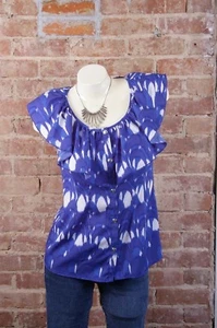 Camicia blusa top donna Banana Republic taglia S blu bianco volant senza maniche - Foto 1 di 6