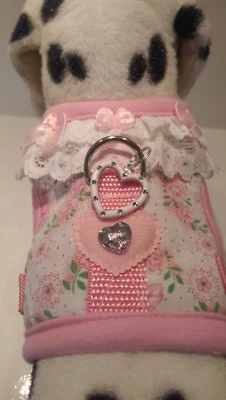 Softgeschirr Herz Rüsche Hundegeschirr Glitzer Halsband XS S M Welpen Blumen Chi - Bild 1 von 4