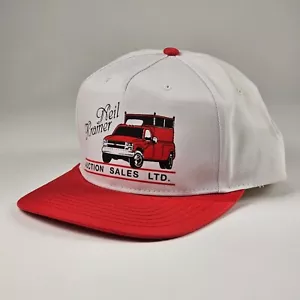 Vintage Snapback Trucker Hat White Red Neil Kramer Auction Sales Alberta Canada - Picture 1 of 7