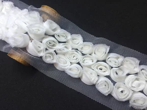 Blanco Off 3 Filas Rose Trimming - Rosette Flower Lace Trim - Bridal Net Tul ... - Imagen 1 de 1