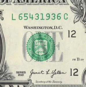 Four Digit Ladder Fancy Serial Number One Dollar Bill L65431936C Year Note 1936 - Picture 1 of 12