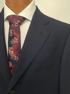 Ermenegildo Zegna Su Misura Pinstripe Blazer Sport Coat Navy Blue 100% Wool 42S - Picture 1 of 10