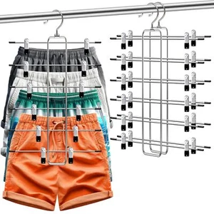 2 Pack 6-Tier Skirt Pants Space Saving Hangers Closet Organizer with Clips - Picture 1 of 7