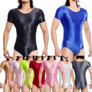 Men's See Through Lingerie Bodysuit Short Sleeve Bulge Pouch High Cut Leotard - Picture 1 of 42