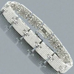 10CT Round cut Diamond Simulated Men's Tennis Bracelet 14K White Gold Plated - Picture 1 of 5
